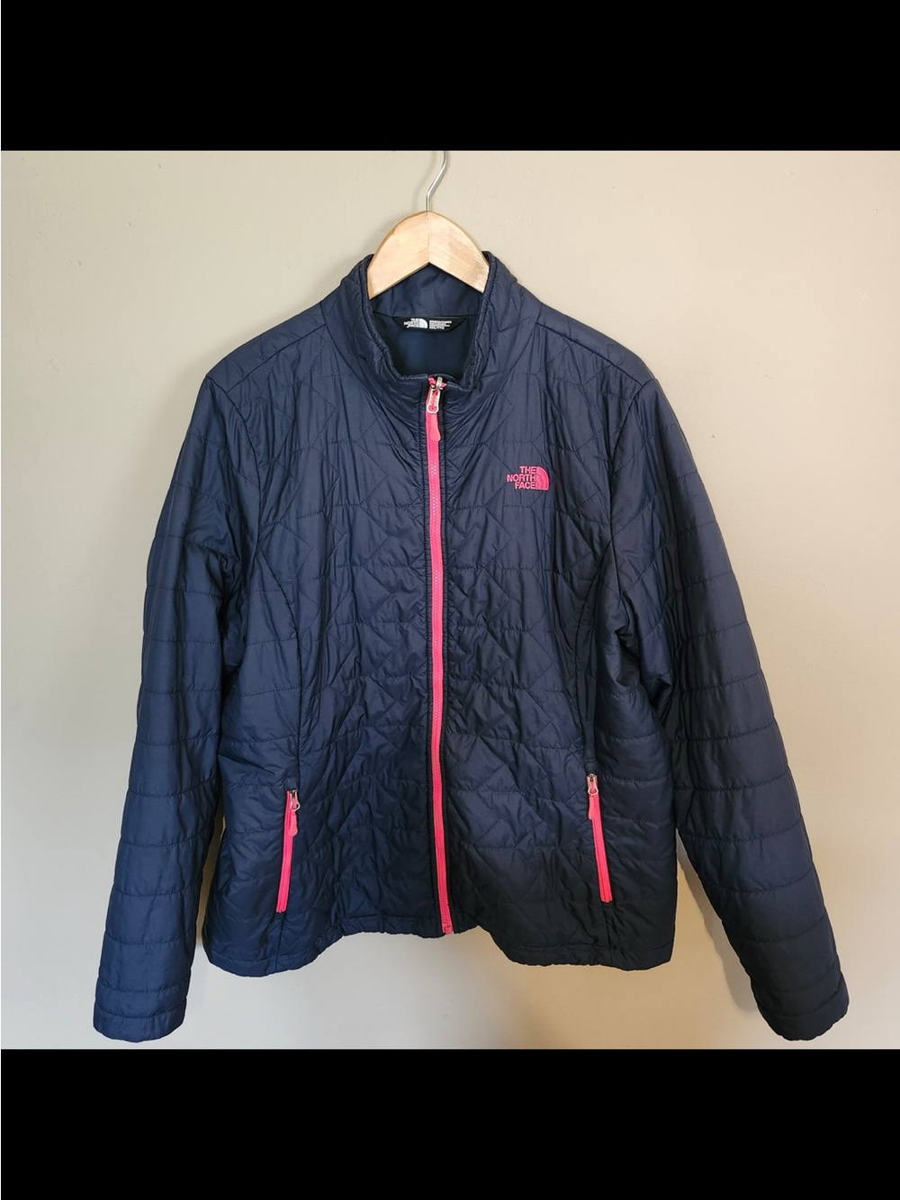The North Face Navy Puffer Jacket with Pink Zippers